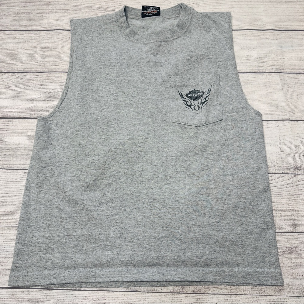 Harley Davidson Gray Sleeveless Pocket T-Shirt‎ Y2K Vintage Gettysburg PA Medium